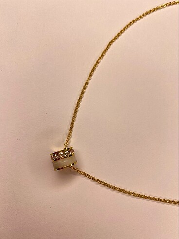 Gold zirgon detaylı Çelik kolye