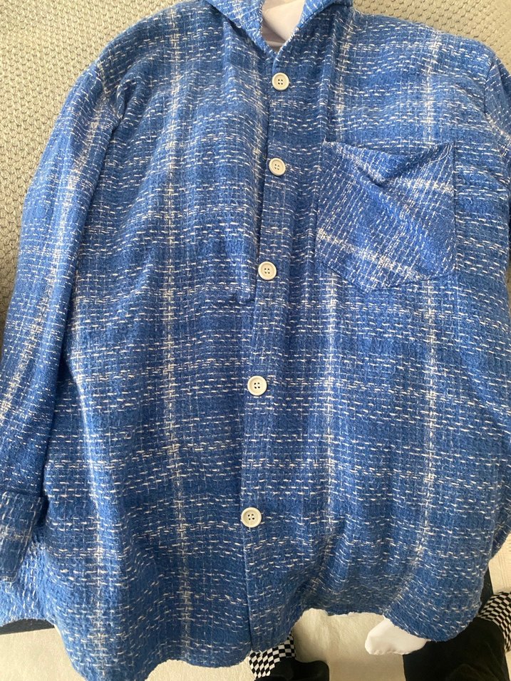 Mavi Düğmeli Uzun Kollu Keten Gömlek - Görsel 2