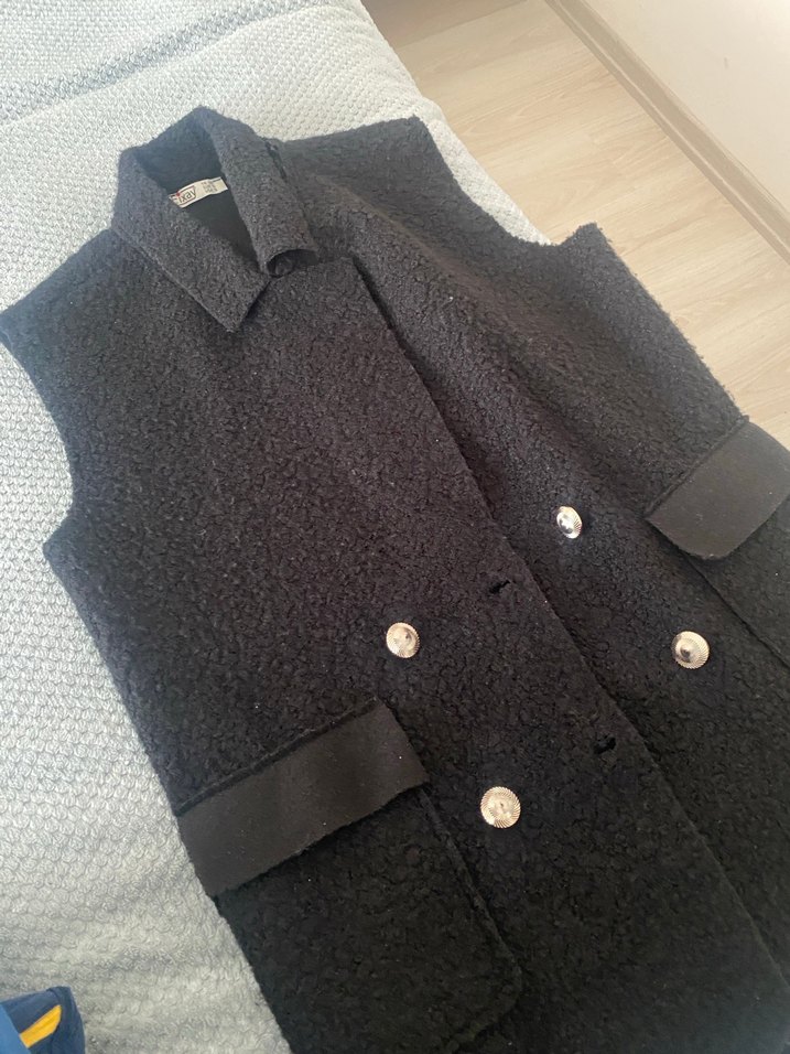 Düğmeli, Gri Kadın Yelek, Midi Boy - Görsel 2