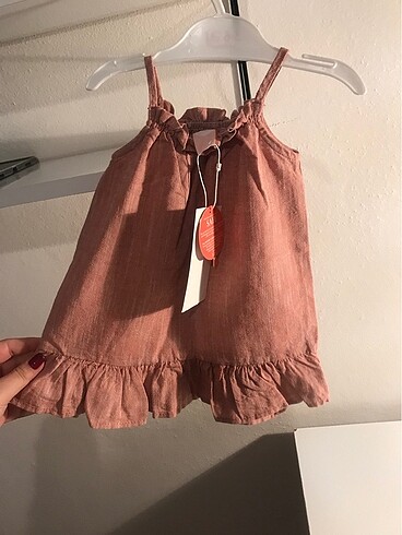 3-6 Ay Beden pembe Renk Kız bebek düğme detaylı elbisesi