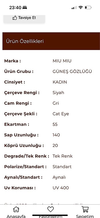 Beden siyah Renk Mıu mıu gözlük