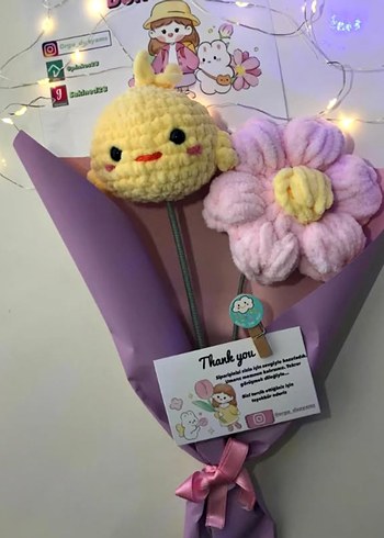 Mor ve Pastel Renkli El Yapımı Peluş Buket
