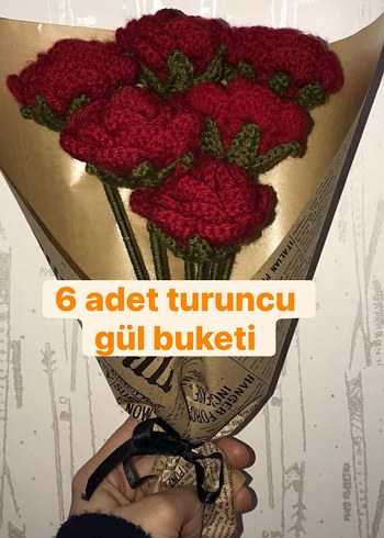 6 Adet El Örgüsü turuncu Gül Buketi
