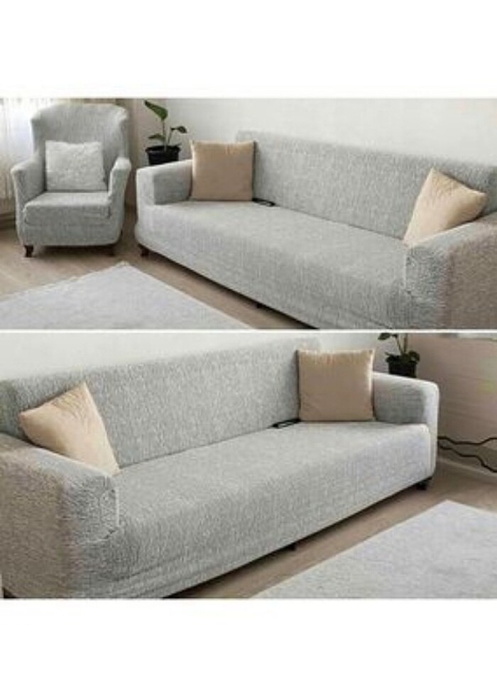 Jakarlı Koltuk Örtüsü Gri - Görsel 2