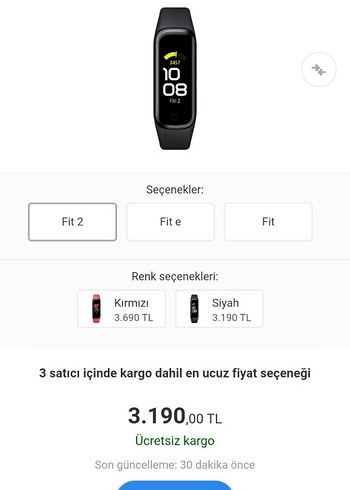 Siyah Akıllı Bileklik Fit 2