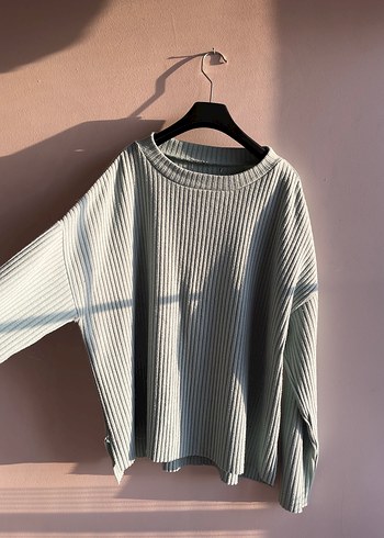 Su Yeşişi Kadın Triko Uzun Kollu Salaş Kazak - Görsel 2