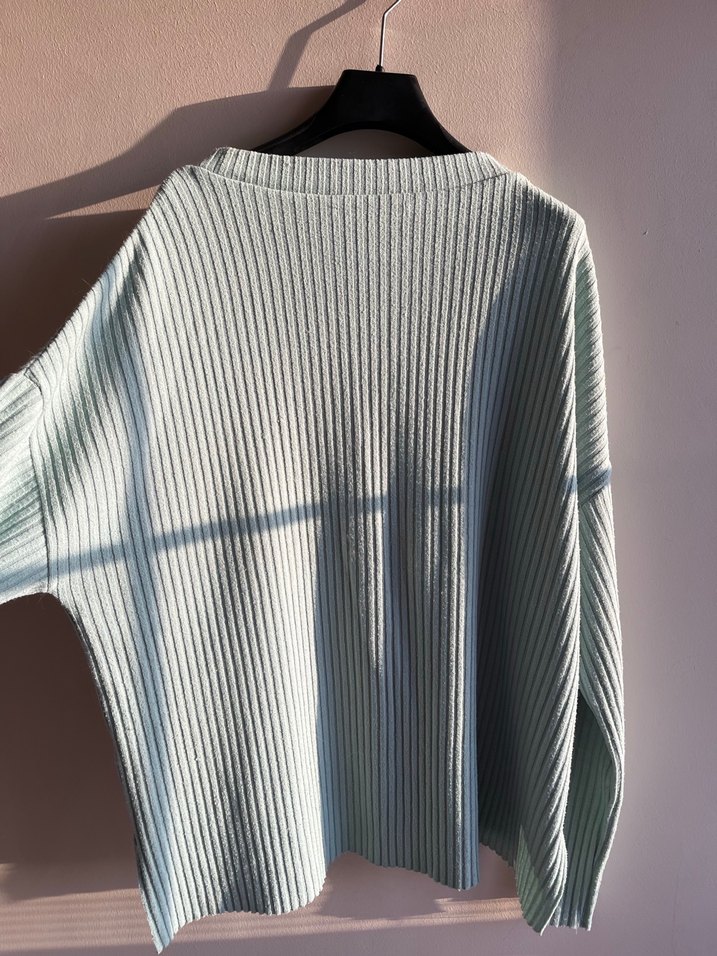 Su Yeşişi Kadın Triko Uzun Kollu Salaş Kazak - Görsel 3