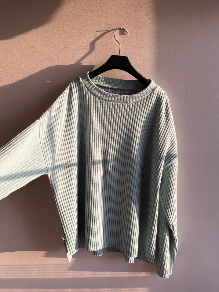 Su Yeşişi Kadın Triko Uzun Kollu Salaş Kazak - Görsel 2