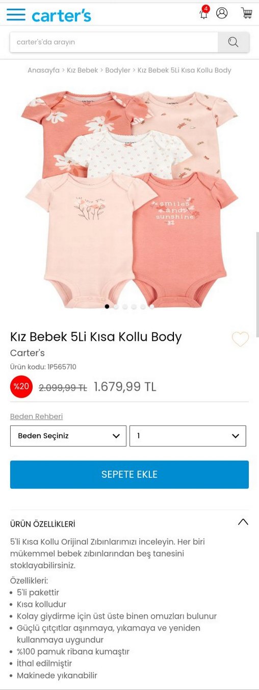 Carters Kız Bebek Kısa Kollu Body Seti Zıbın - Görsel 2