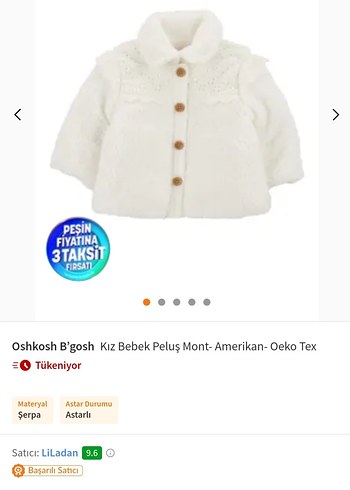 Carters Kız Bebek Peluş Nakışlı Mont - Görsel 6