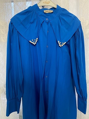 Zara Lacivert koyu mavi inci taşlı gömlek