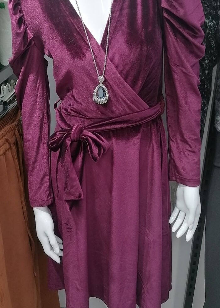 Fransız kadife elbise krevuze yaka  - Görsel 3