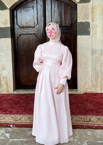 38 Beden Pembe Uzun Kollu Drape Detaylı Uzun Elbise