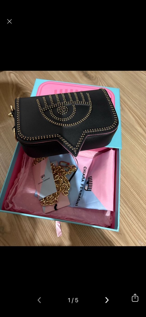 Zincir Detaylı Siyah Deri Kadın Çanta chiara ferragni - Görsel 2