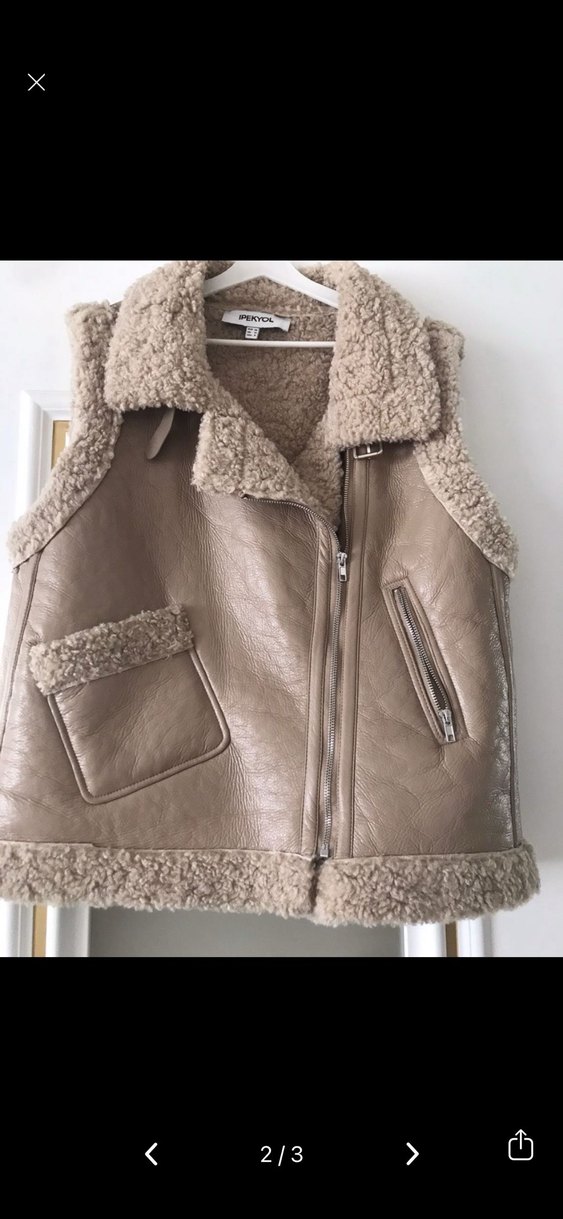 Kürklü Krem Kadın yelek ipekyol - Görsel 2