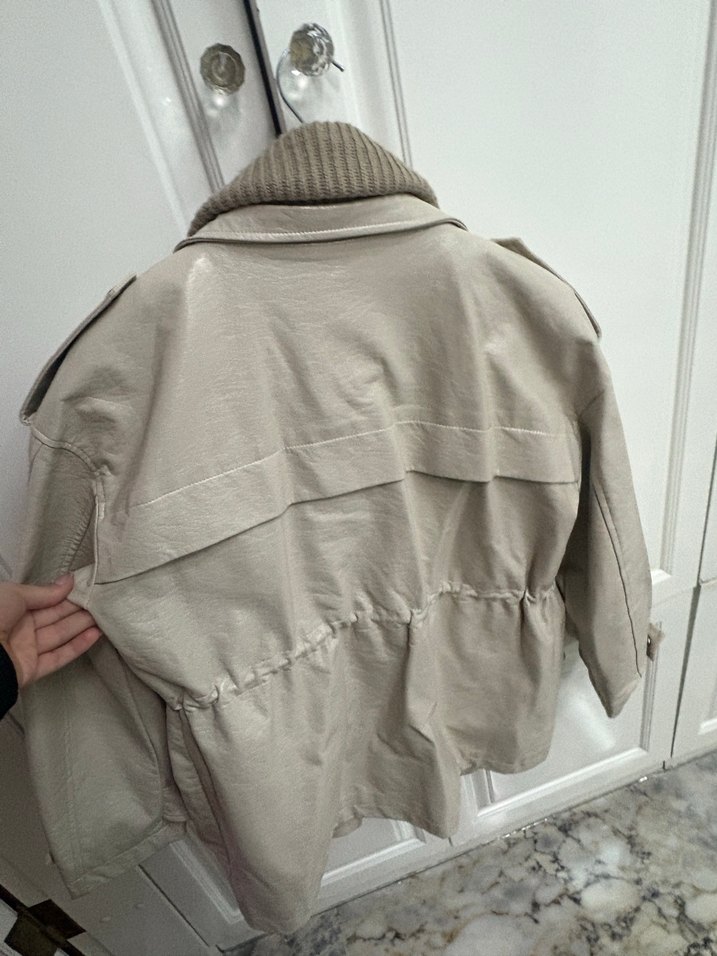 Bej Deri Midi Ceket İpekyol - Görsel 5