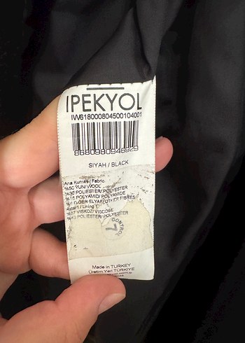 40 Beden siyah Renk İpekyol Siyah Kemerli Uzun Kaban