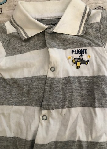 Gri Çizgili Erkek Bebek Kısa Kollu Body - Görsel 2