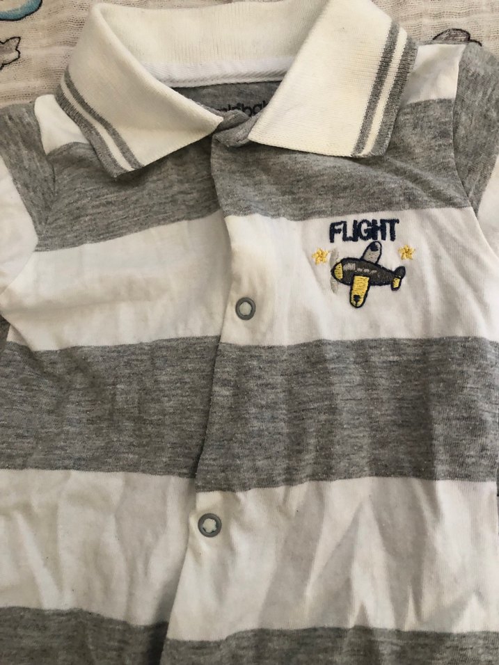 Gri Çizgili Erkek Bebek Kısa Kollu Body - Görsel 2