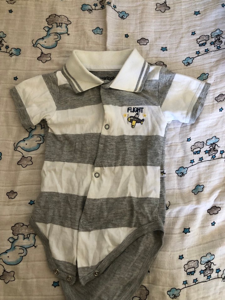 Gri Çizgili Erkek Bebek Kısa Kollu Body - Görsel 3