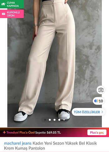 Kadın Krem Kumaş Yüksek Bel Pantolon