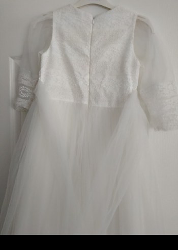 Kız Çocuk Beyaz Dantel Detaylı Uzun Kollu Elbise - Görsel 6