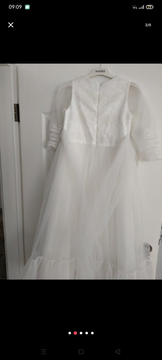 Kız Çocuk Beyaz Dantel Detaylı Uzun Kollu Elbise - Görsel 4