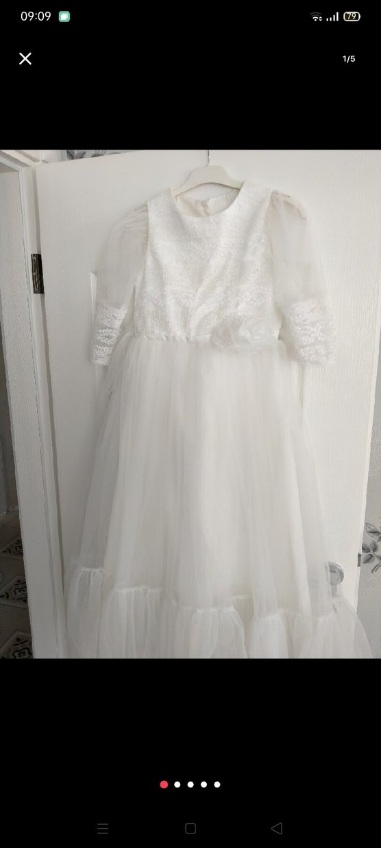 Kız Çocuk Beyaz Dantel Detaylı Uzun Kollu Elbise - Görsel 5