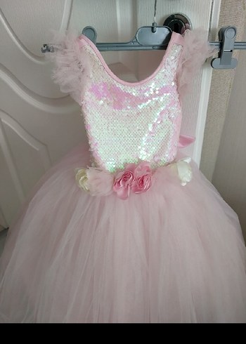 Pembe Dantel Detaylı Kız Çocuk Abiye Elbise - Görsel 7