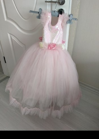 Pembe Dantel Detaylı Kız Çocuk Abiye Elbise - Görsel 6