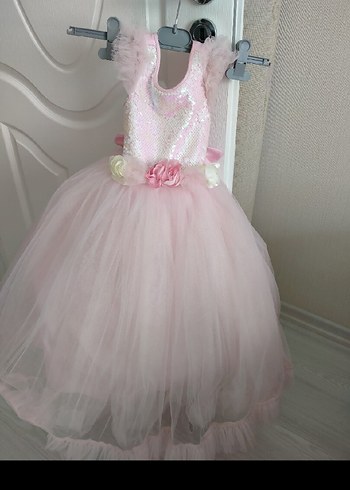 Pembe Dantel Detaylı Kız Çocuk Abiye Elbise - Görsel 5