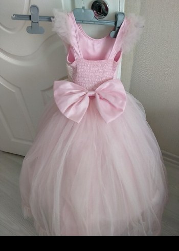 Pembe Dantel Detaylı Kız Çocuk Abiye Elbise - Görsel 3