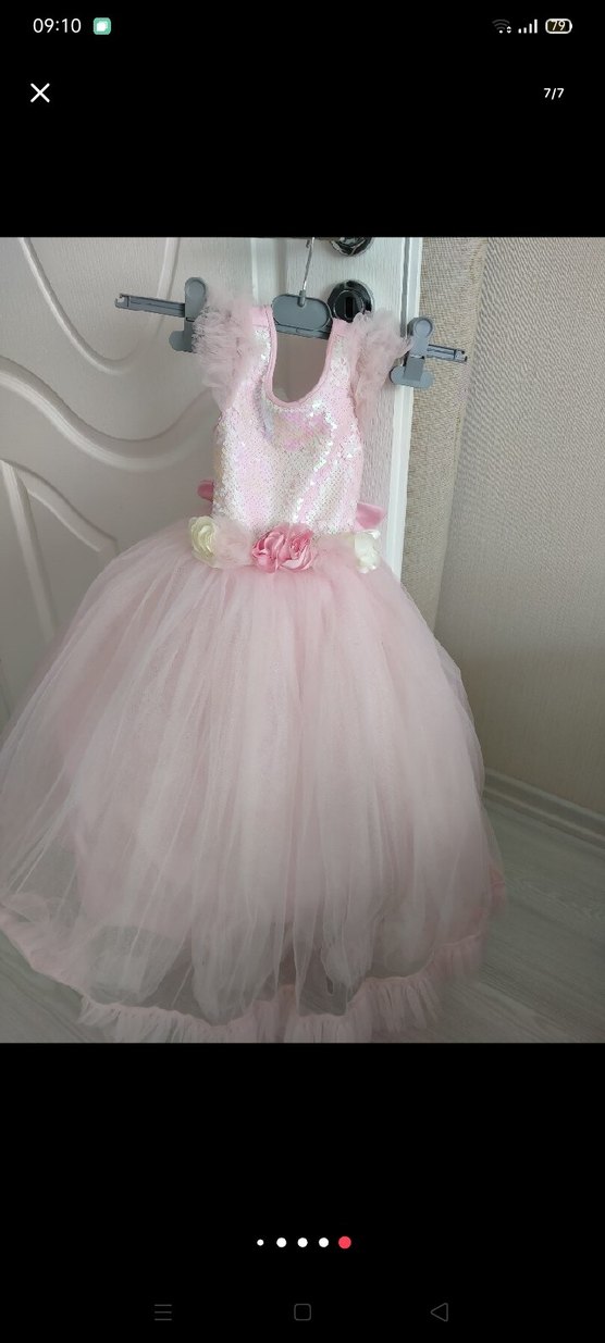 Pembe Dantel Detaylı Kız Çocuk Abiye Elbise - Görsel 5