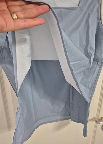 Diğer Kadın Mavi Kolsuz saten Bluz