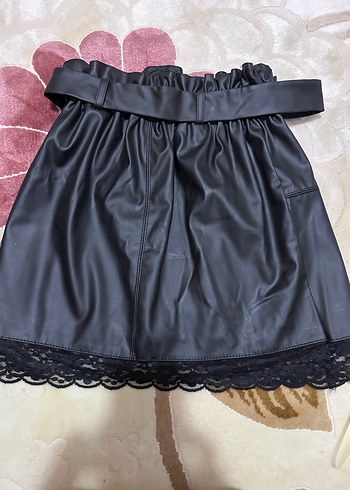 Kemerli Siyah Deri Mini Etek - Görsel 5