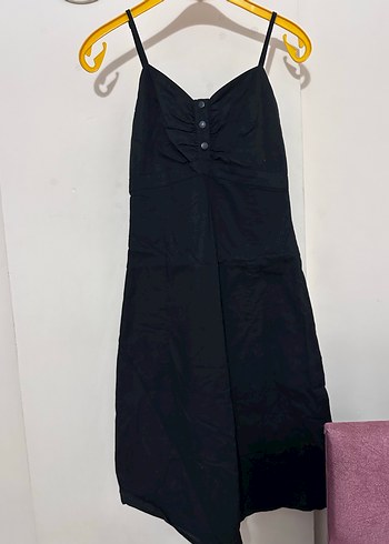 Düğmeli Siyah Midi Kadın Elbise - Görsel 2