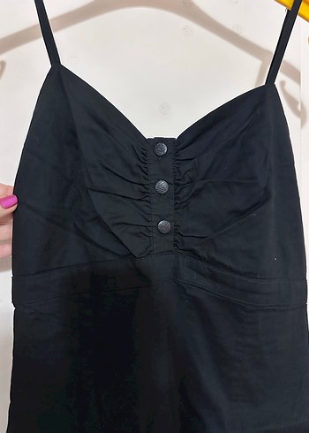 Düğmeli Siyah Midi Kadın Elbise - Görsel 3