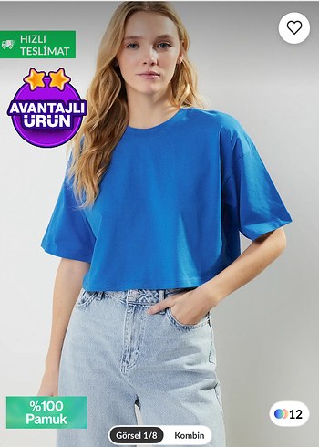 trendyolmilla Mavi Kısa Kollu Pamuklu Tişört
