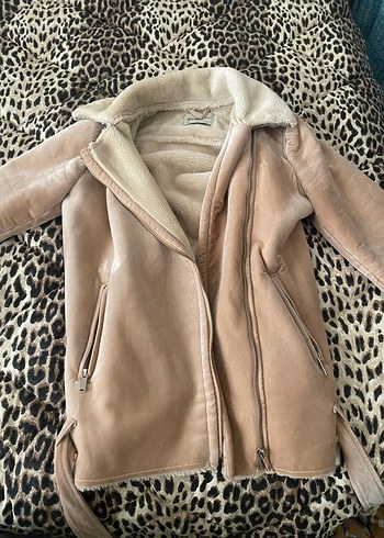 Bej Süet Kürklü Kadın Ceket stradivarius - Görsel 2