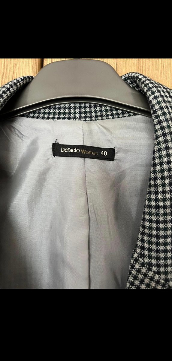 Gri Ekose Desenli Kadın Blazer Ceket - Görsel 2