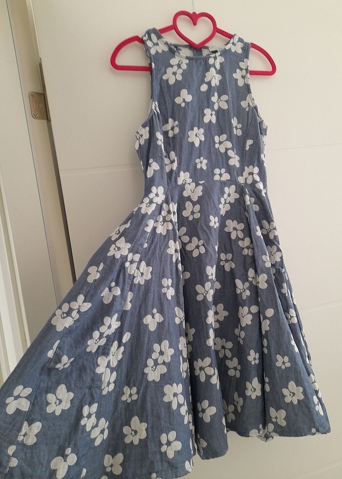 Mavi marka çiçekli jean elbise - Görsel 2