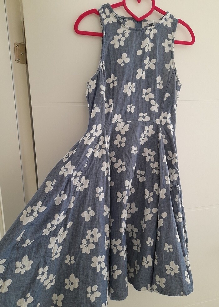 Mavi marka çiçekli jean elbise - Görsel 3