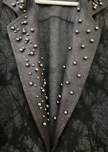 Gri Batik Desenli Düğmeli Uzun Kadın Kap - Görsel 2