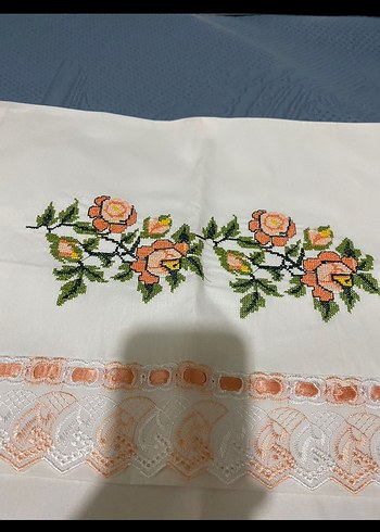 Nakışlı Beyaz  KANEVİÇE Yastık Kılıfı - Görsel 2