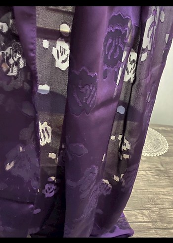 Mor İpek Görünümlü Bohem Kadın Şal Eşarp - Görsel 3