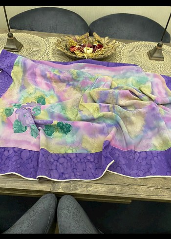 Bohem Mor Renkli İpek Şal Eşarp - Görsel 2