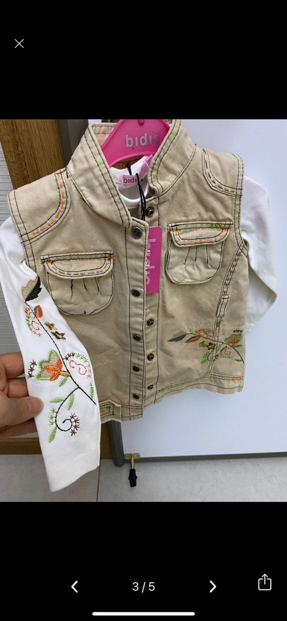 Kız Çocuk Bej Nakışlı Düğmeli Ceket Ceket Be Badi - Görsel 3