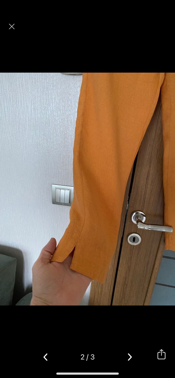 Düğmeli Bej Keten Kadın Pantolon - Görsel 2