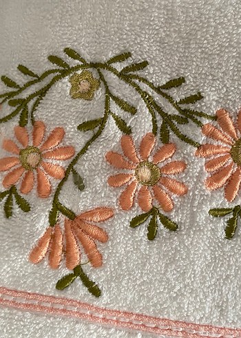 Nakışlı Pastel Renkli Beyaz Havlu 2Adet - Görsel 7