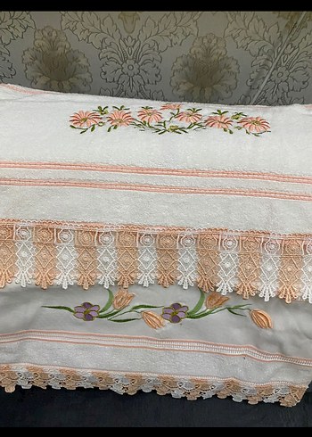 Nakışlı Pastel Renkli Beyaz Havlu 2Adet - Görsel 3